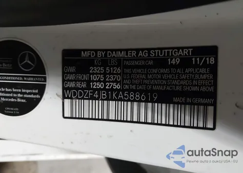 2019 Mercedes-Benz E 300 z USA, uszkodzony, nr VIN WDDZF4JB1KA588619